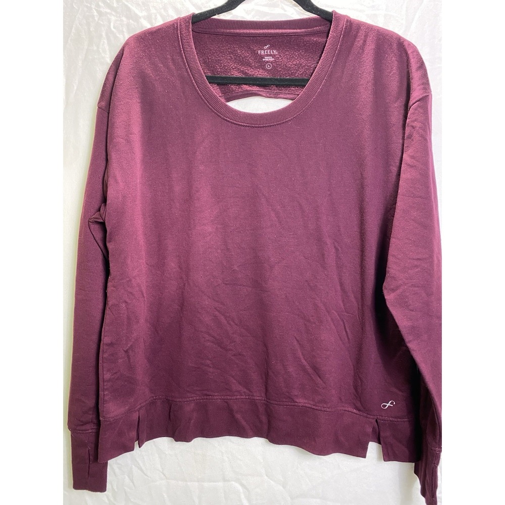 Freely Women L Maroon Open‎ Back Long Sleeve Workout Top Thumb Holes Athletic